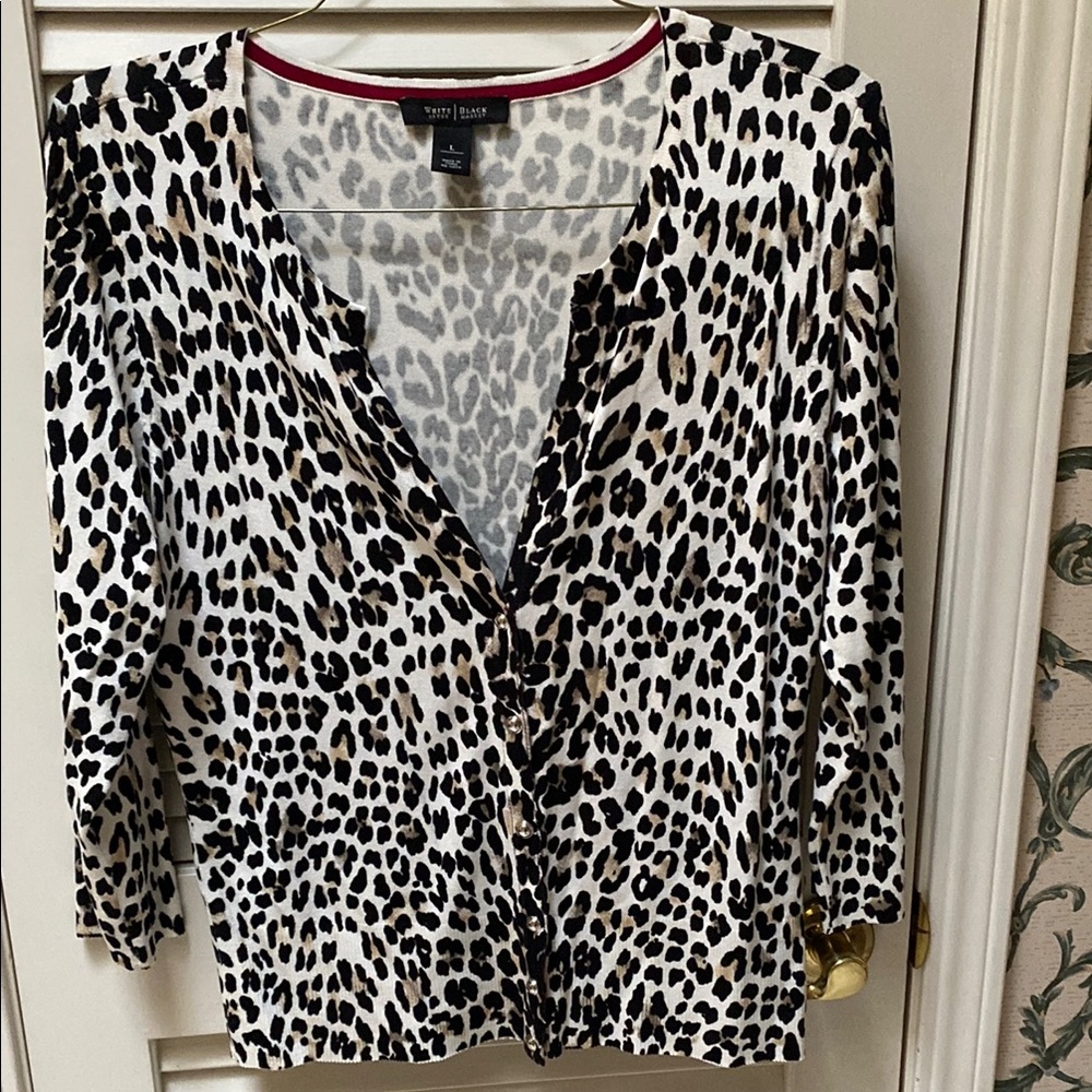 White House Black Market Fitted Black and White Blouse